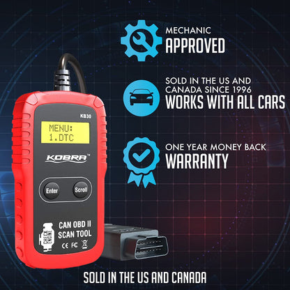 Kobra OBD2 Scanner Car Code Reader - Universal Auto OBD Car Diagnostic Tools for All Cars, Automotive Check Engine Readers with Reset (Red and Black)