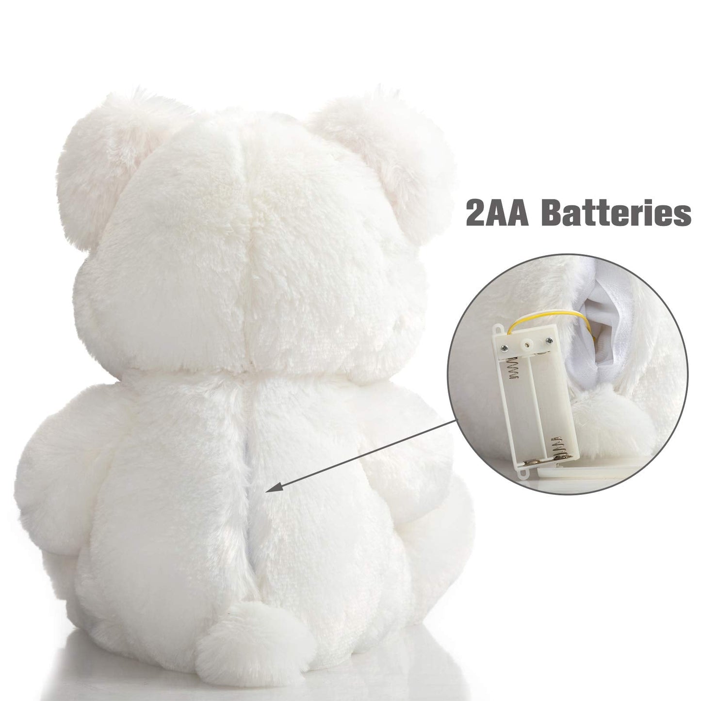 HollyHOME Teddy Bear with Heart Plush Bear That Says I Love You and Blushes LED Stuffed Toys for Girlfriend and Kids Toy Gift 13 inch White