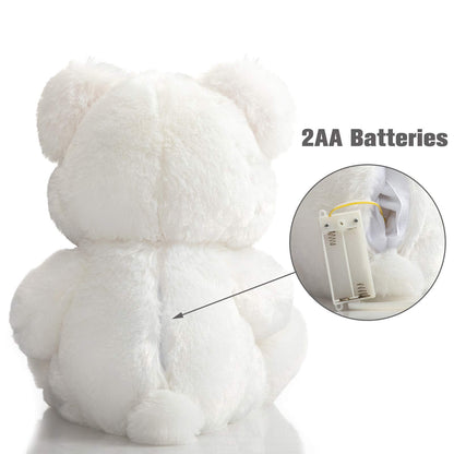 HollyHOME Teddy Bear with Heart Plush Bear That Says I Love You and Blushes LED Stuffed Toys for Girlfriend and Kids Toy Gift 13 inch White