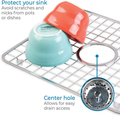 InterDesign Sink Grid with Hole, Polished Stainless Steel, 12.75x11 inches