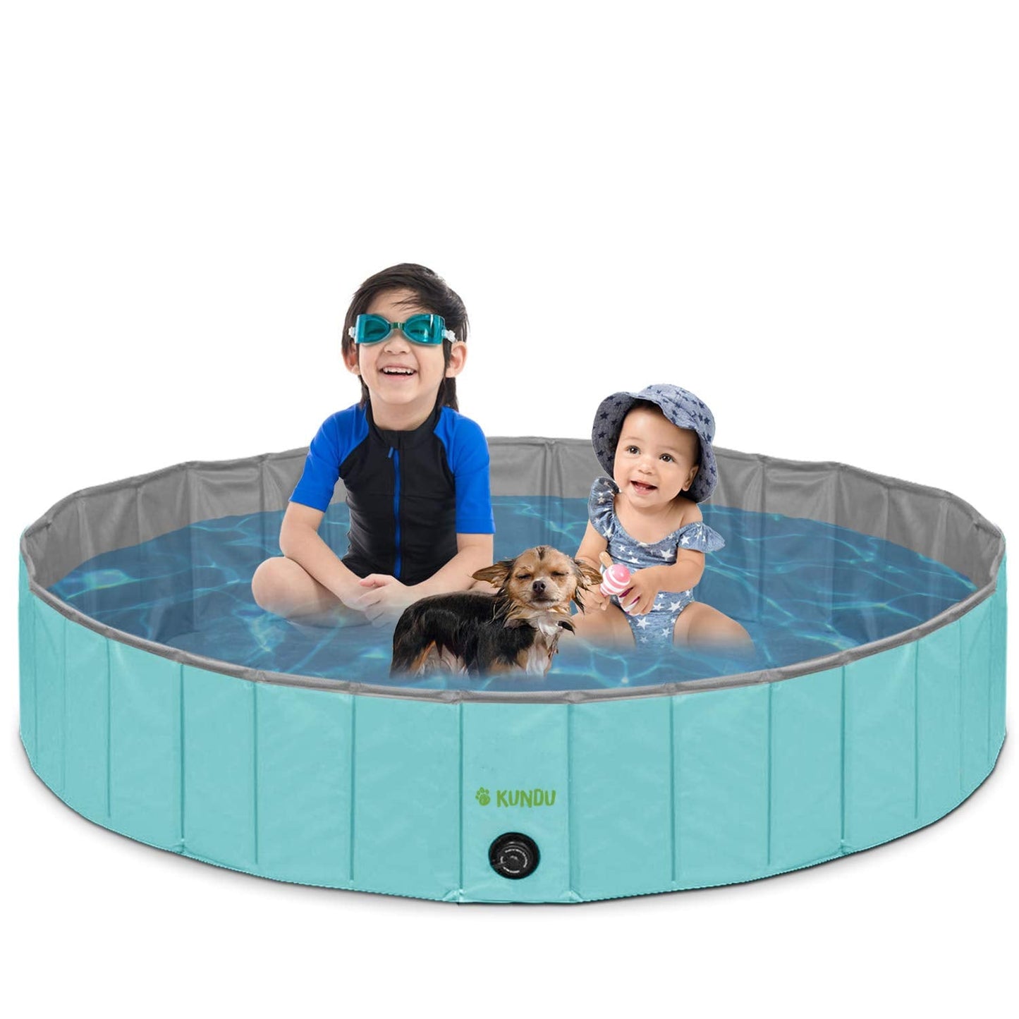 Kundu Round (47" Diameter x 12" Deep) Heavy Duty PVC Pets and Kids Outdoor Pool/Bathing Tub - Portable & Foldable - Large