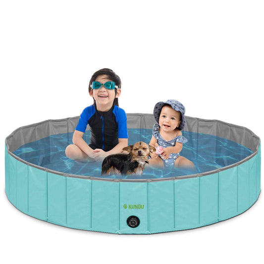 Kundu Round (47" Diameter x 12" Deep) Heavy Duty PVC Pets and Kids Outdoor Pool/Bathing Tub - Portable & Foldable - Large