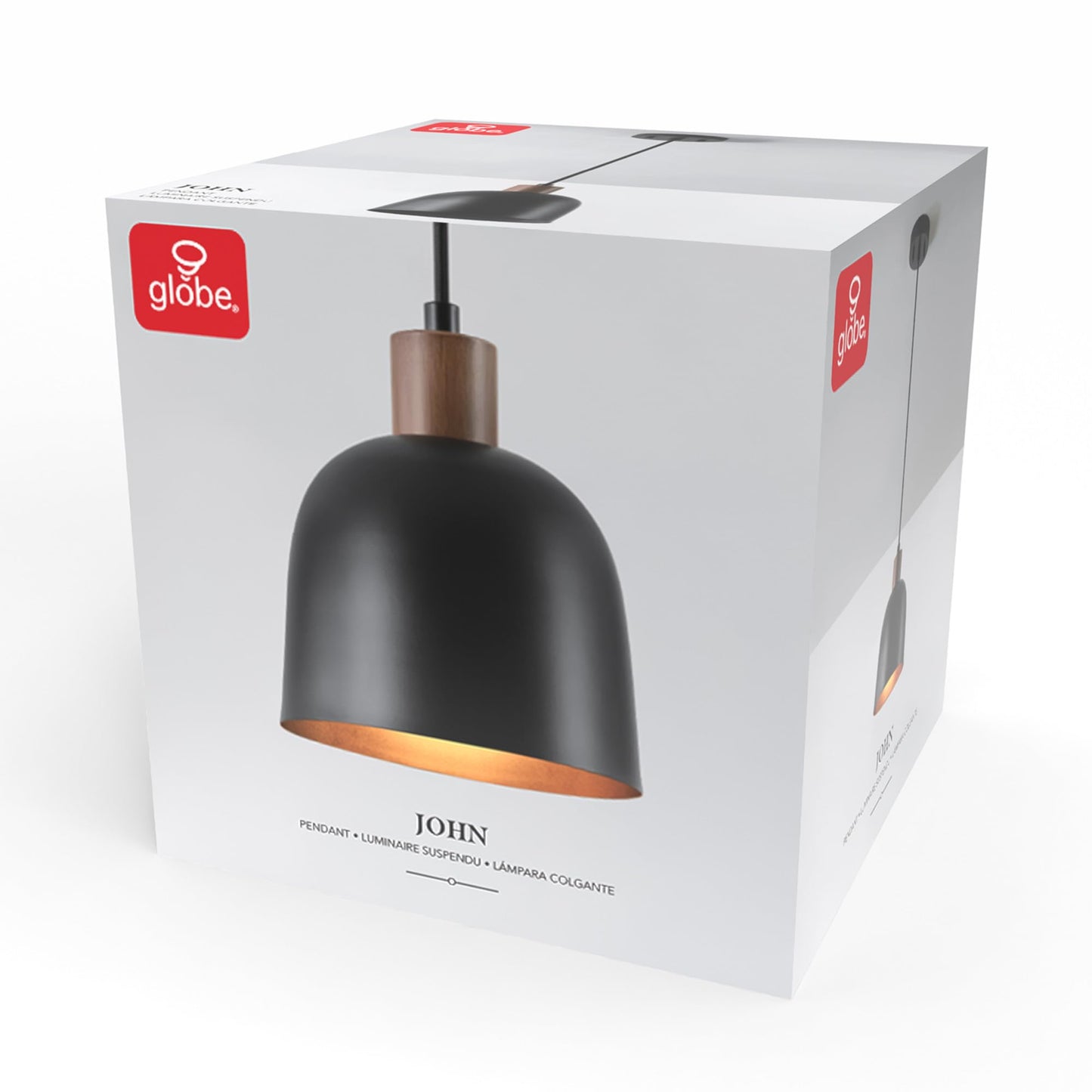 GLOBE Electric 67000193 1-Light Pendant Lighting, Matte Black, Wood-Toned Accent on Socket, 5ft Black Fabric Cord, Home Improvement, Kitchen, Living Room, Hanging Ceiling Light