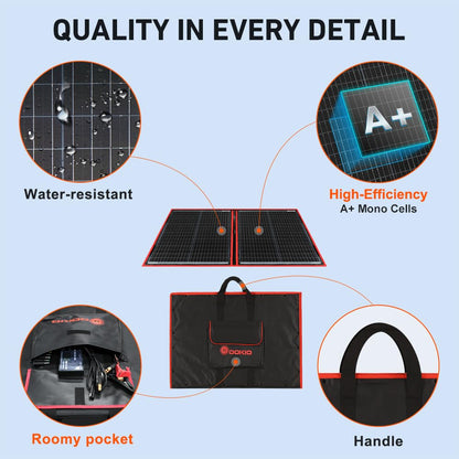DOKIO 100W Portable Foldable Solar Panel Kit (21x28in, 5.9lb), with Separate Controller and Dual USB, Monocrystalline Charger for 12V Batteries & Power Stations, RV Camping Trailer Emergency Backup