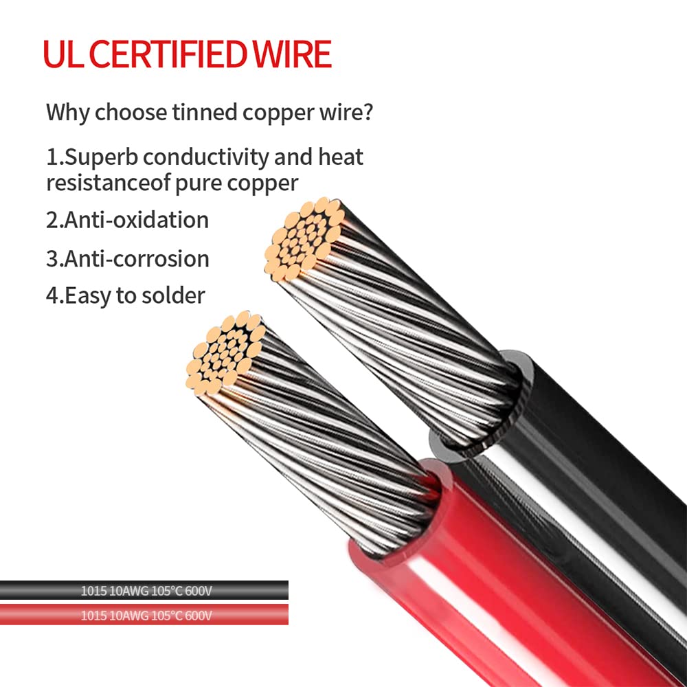 ELFCULB 10AWG SAE to Alligator Clips,Battery Alligator Clip to SAE Connector Extension Cable,2Pin Quick Disconnect Battery Clamp Cable for Motorcycle Car,with 5 Fuse(10FT)