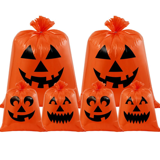 JOYIN 6 Pcs Halloween Pumpkin Leaf Bags, Plastic Lawn Bags for Yard Fall Leaf Halloween Decorations, Jack o' Lantern Reusable Trash Bag for Decor Party Favors, Party Supplies