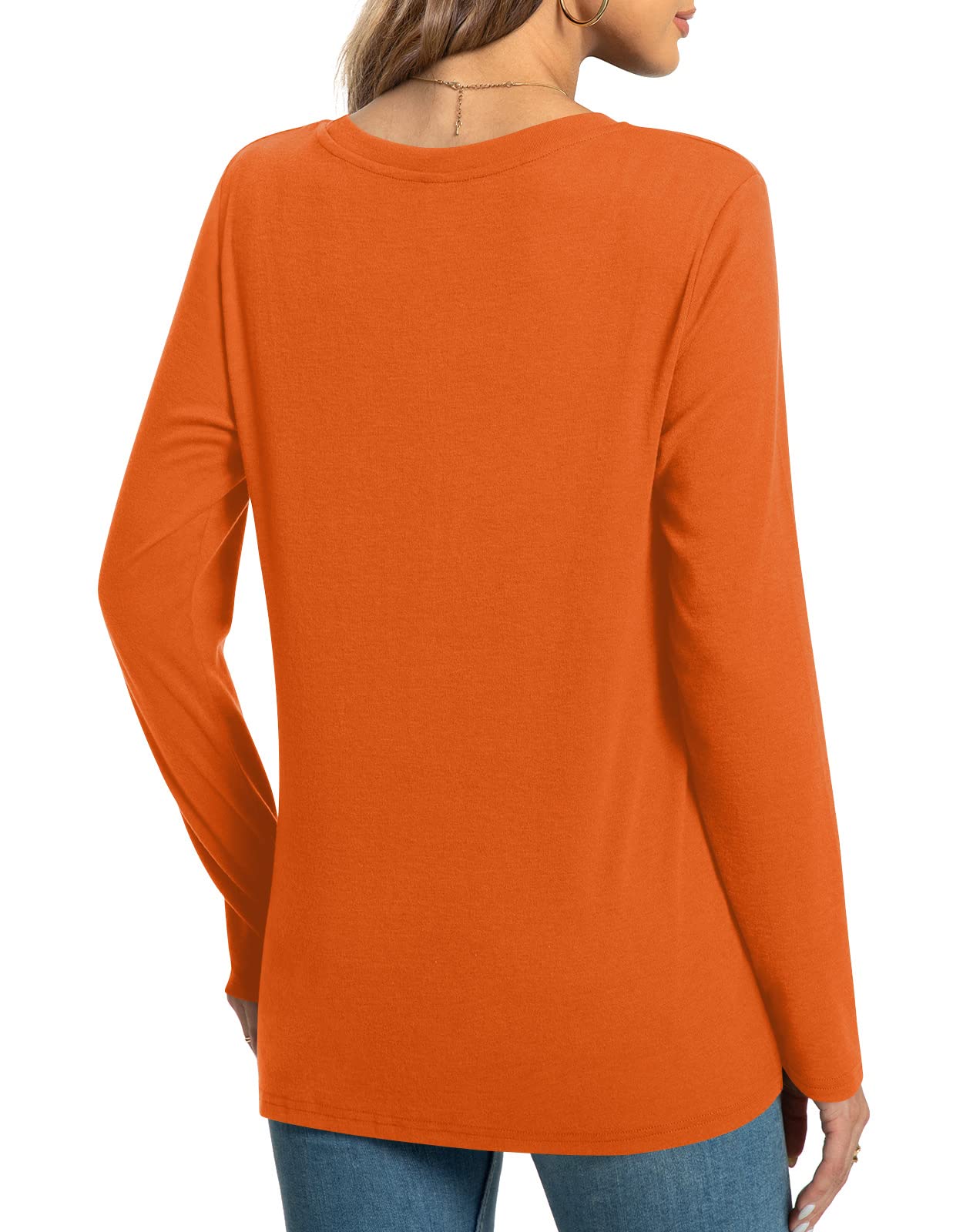 HOTGIFT Womens Halloween Orange Tunic Tops Long Sleeve Shirts Fall Winter Casual Crewneck Sweaters Front Twist Large