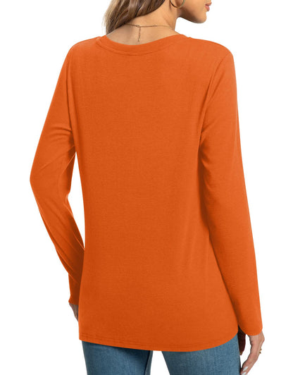 HOTGIFT Womens Halloween Orange Tunic Tops Long Sleeve Shirts Fall Winter Casual Crewneck Sweaters Front Twist Large