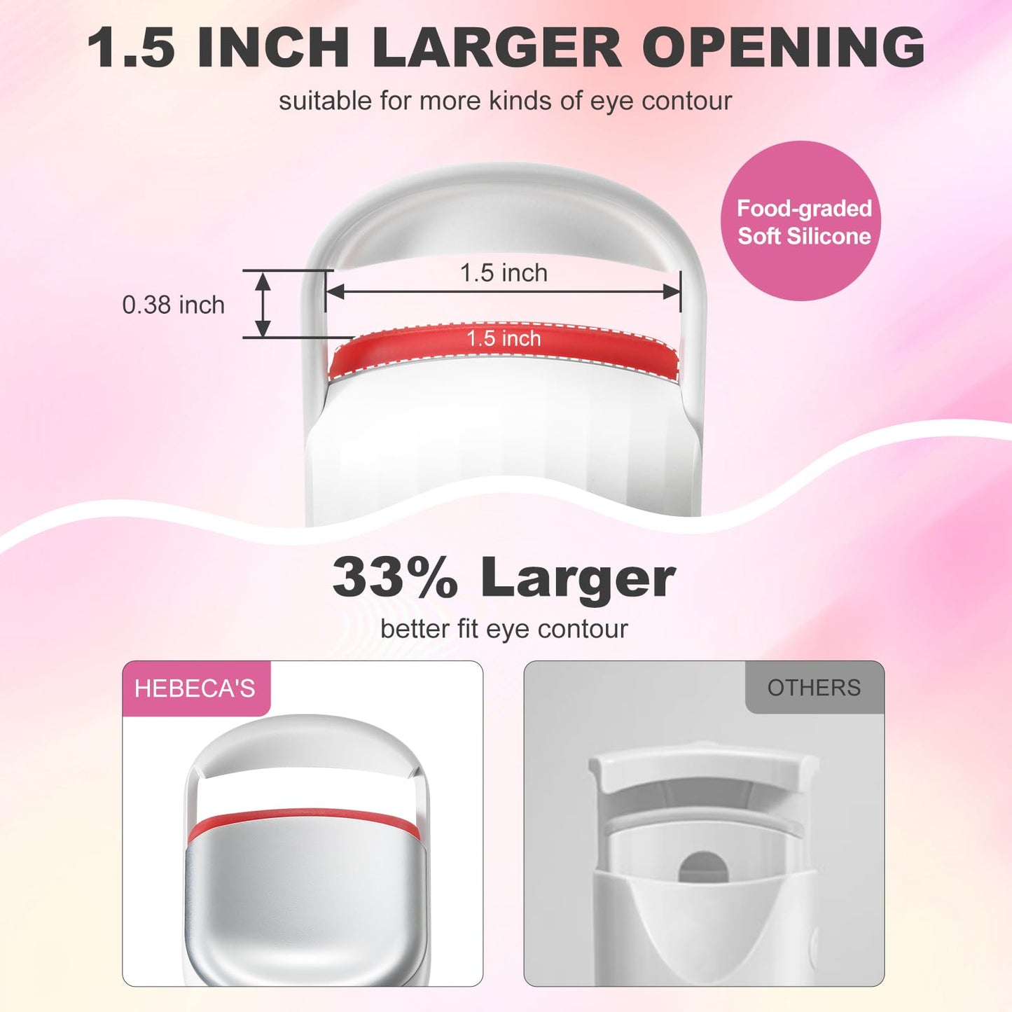 HEBECA Heated Eyelash Curler Professional - Eye Lashes Curler with Innovative Heating Silicone, Electric Eyelashes Curler with 600mAh Rechargeable Battery EC4001 (White)