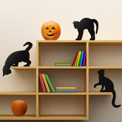 Jetec 3-Piece Black Wooden Cat Silhouette Hanging Signs for Halloween, Scary Family Home Party Door Decorations
