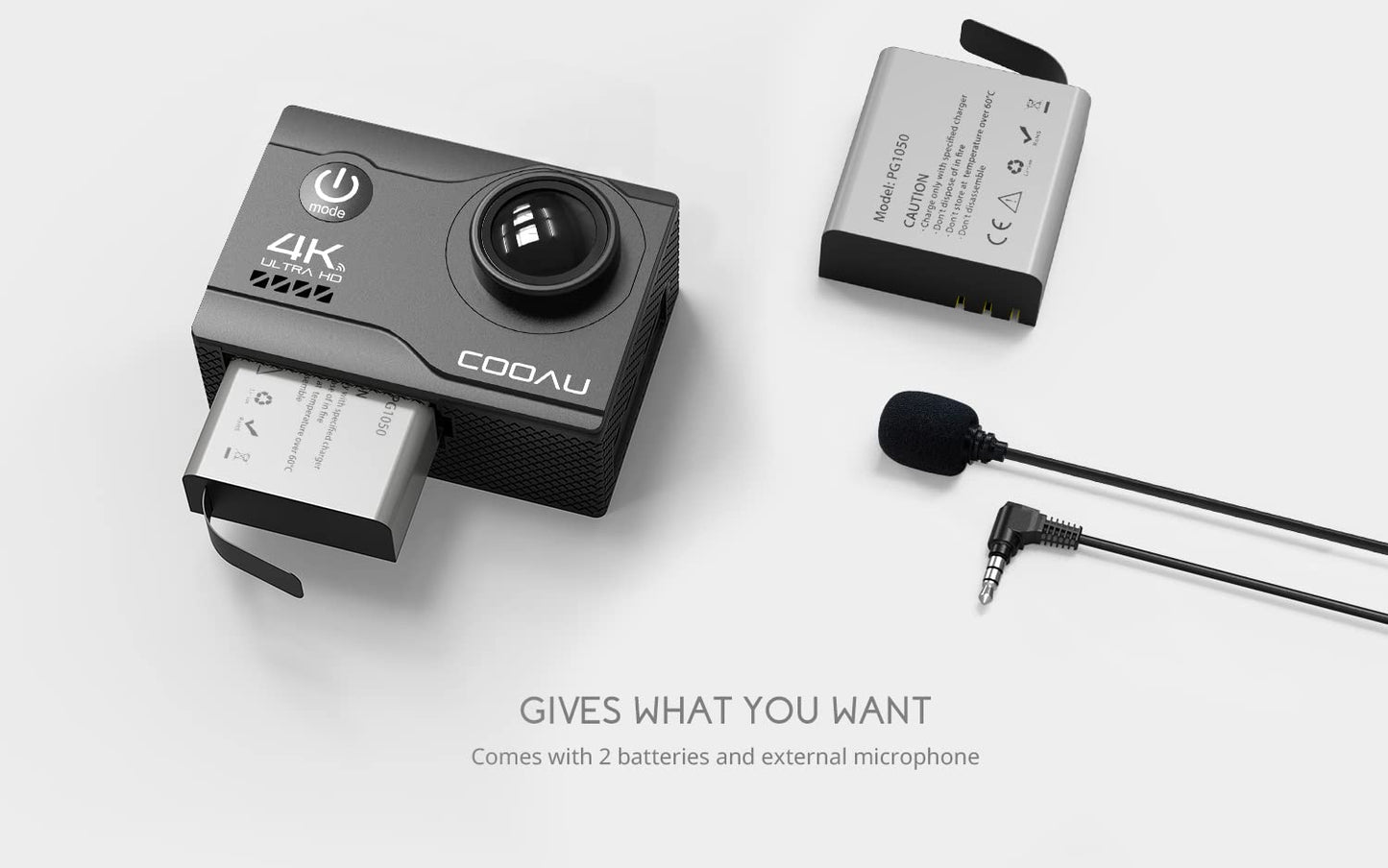 COOAU 4K 20MP Wi-Fi Action Camera External Microphone Remote Control Underwater 40M Waterproof Sport Camera Time Lapse with 2X1200mAh Batteries and 20 Accessories