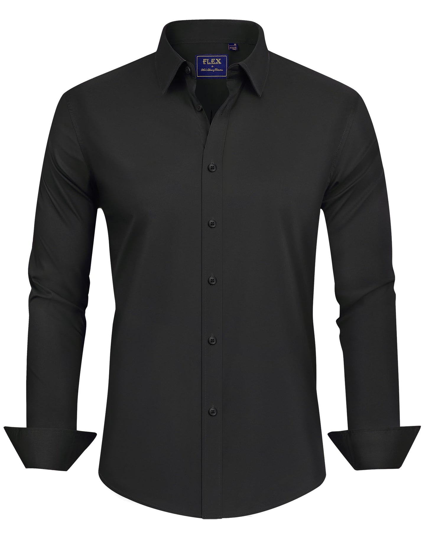 J.VER Men's Dress Shirts Cotton Stretch Long Sleeve Solid Formal Shirt Business Stain Shield Casual Button Down Shirts Black Small