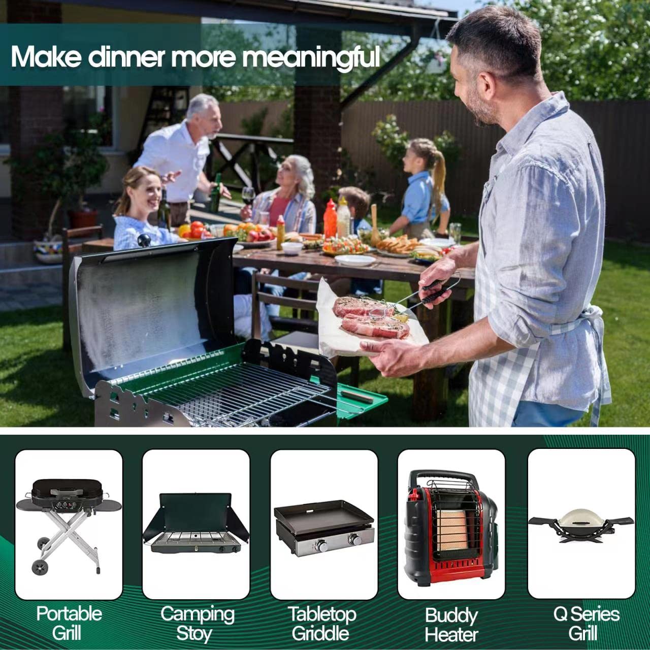 KOMAN 5FT Propane Hose Adapter 1lb to 20lb, Propane Tank Aapter,Converter for Buddy Heaters,Coleman Camping Stove,Weber Q/Blackstone Griddle Grill,1lb Propane Appliances Connect to 20lb Tank,Certified