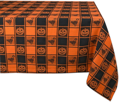 DII Halloween Party Tabletop Decor, Reusable & Machine Washable Cotton Fabric, Tablecloth, 60x84, Orange & Black Buffalo Check
