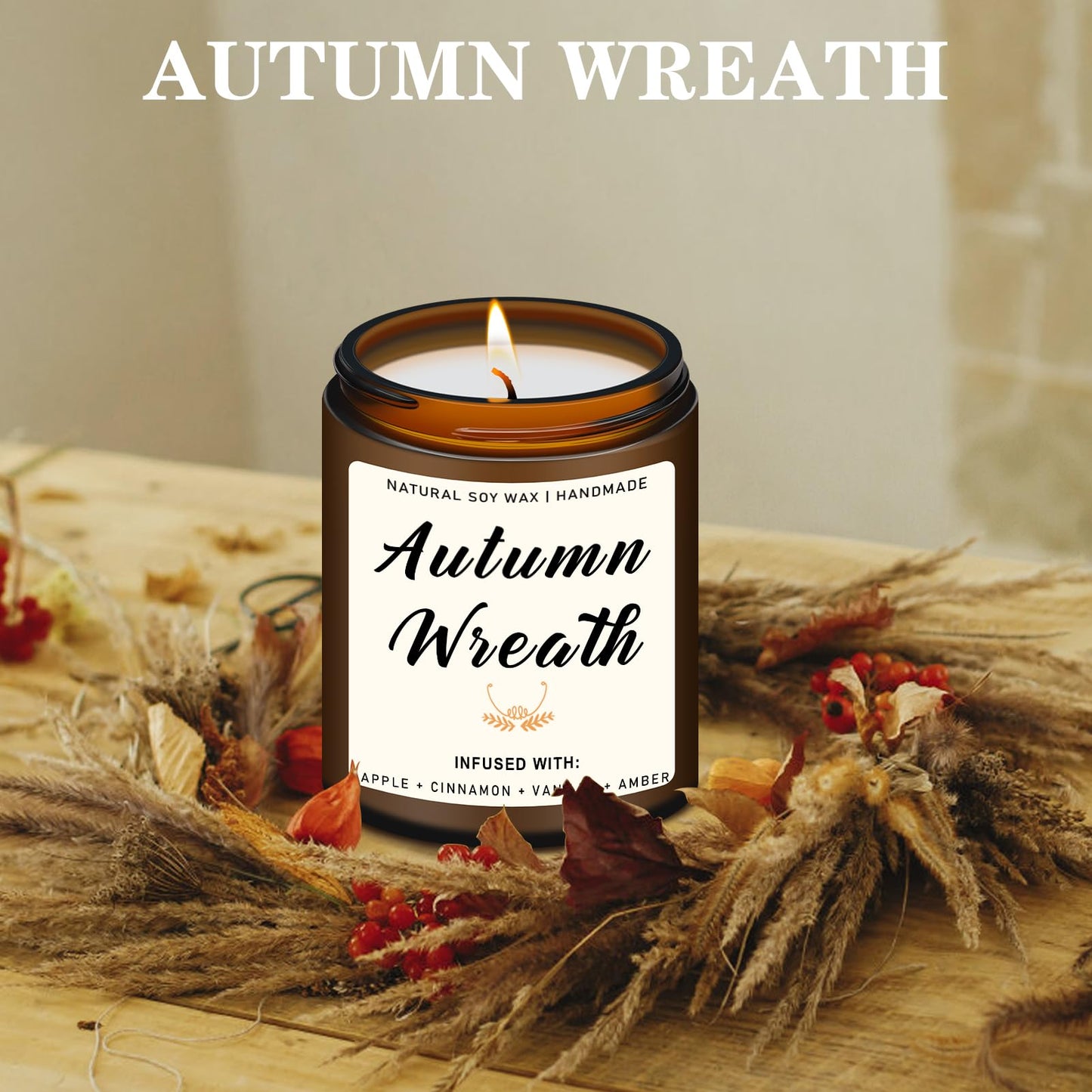 Homsolver Set of 4 Fall Scented Candles, Home Fall Decor, Candles Gifts for Women Men - Apple Pie/Autumn Wreath/Cozy Season/Cinnamon Pumpkin Scented for Autumn