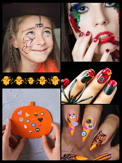 Halloween Nail Art Sequins, Kalolary 3D Skull Spider Pumpkin Bat Ghost Witch Shape Polymer Clay Slices for Acrylic Nails Design Halloween Party Decor（3 Boxes）