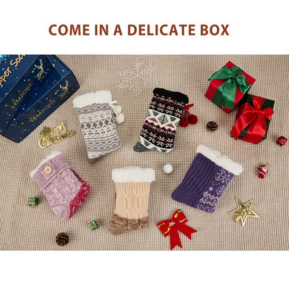 LEMZONE Women's Winter Slipper Socks Warm Cozy Fuzzy Fleece-lined Cabin Socks with Grippers