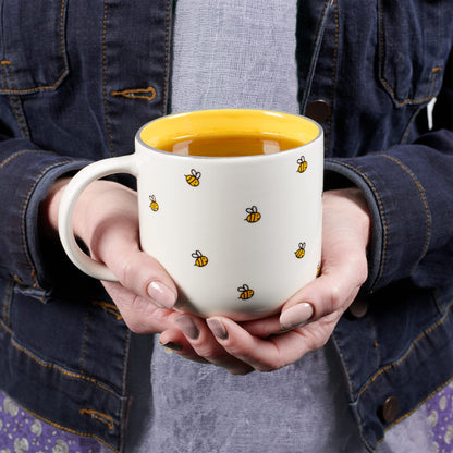 Christian Art Gifts Large Ceramic Coffee & Tea Mug for Women: Kind Words are Like Honey Inspirational Bible Verse, Non-toxic/Lead-free, Microwave/Dishwasher Safe Bumble Bee Cup, Yellow/White, 15 oz.