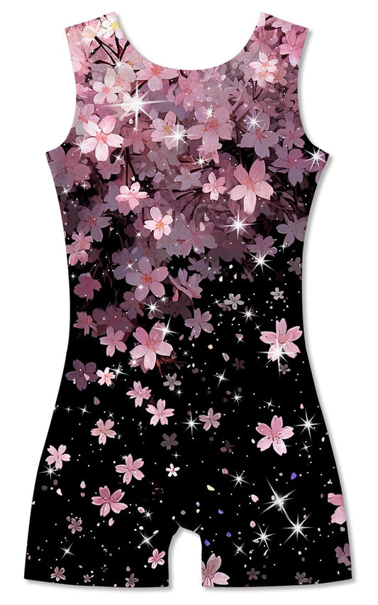 Idgreatim Girl's Gymnastics Biketards 5t Sparkly Pink Flower Print Biketards Leotards with Shorts Athletic Activewear Bodysuits for Ballet Dance 5-6 Years Old