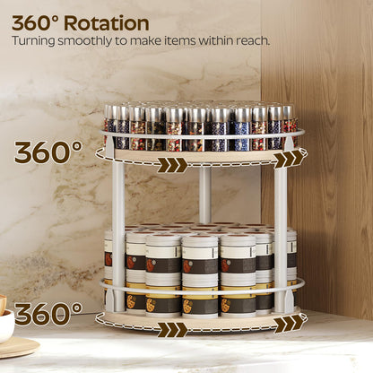 3-Tier Lazy Susan Organizer, Rotating Spice Rack, Spinning Organizer, Industrial Turntable Spice Rack Organizer for Cabinet, Kitchen Countertop, Pantry, Rustic Brown and Black SR23BR