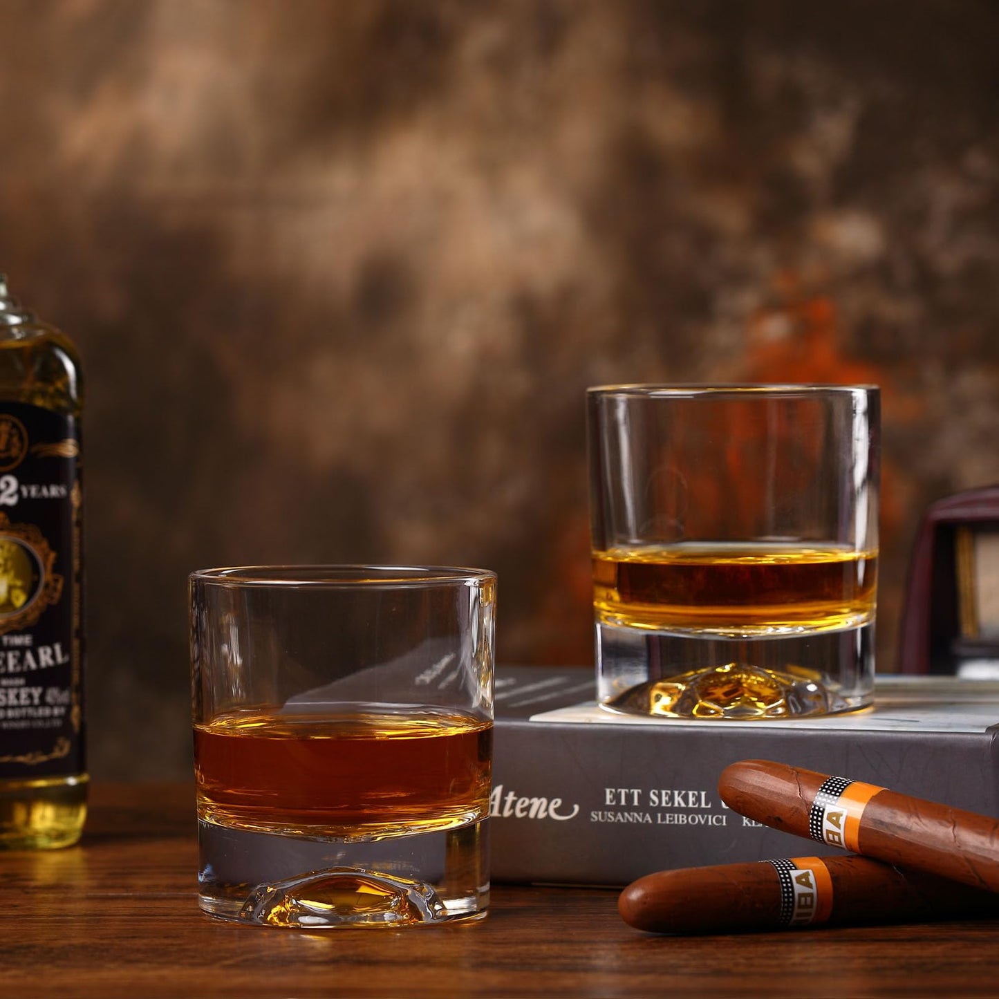 Hand Blown Crystal Skull Whiskey Glasses, Set of 2 Bourbon Glasses In Gift Box - 10 Oz Old Fashioned Glasses for Scotch, Cocktail, Rum - Perfect Gifts for Halloween, Christmas, Thanksgiving for Men