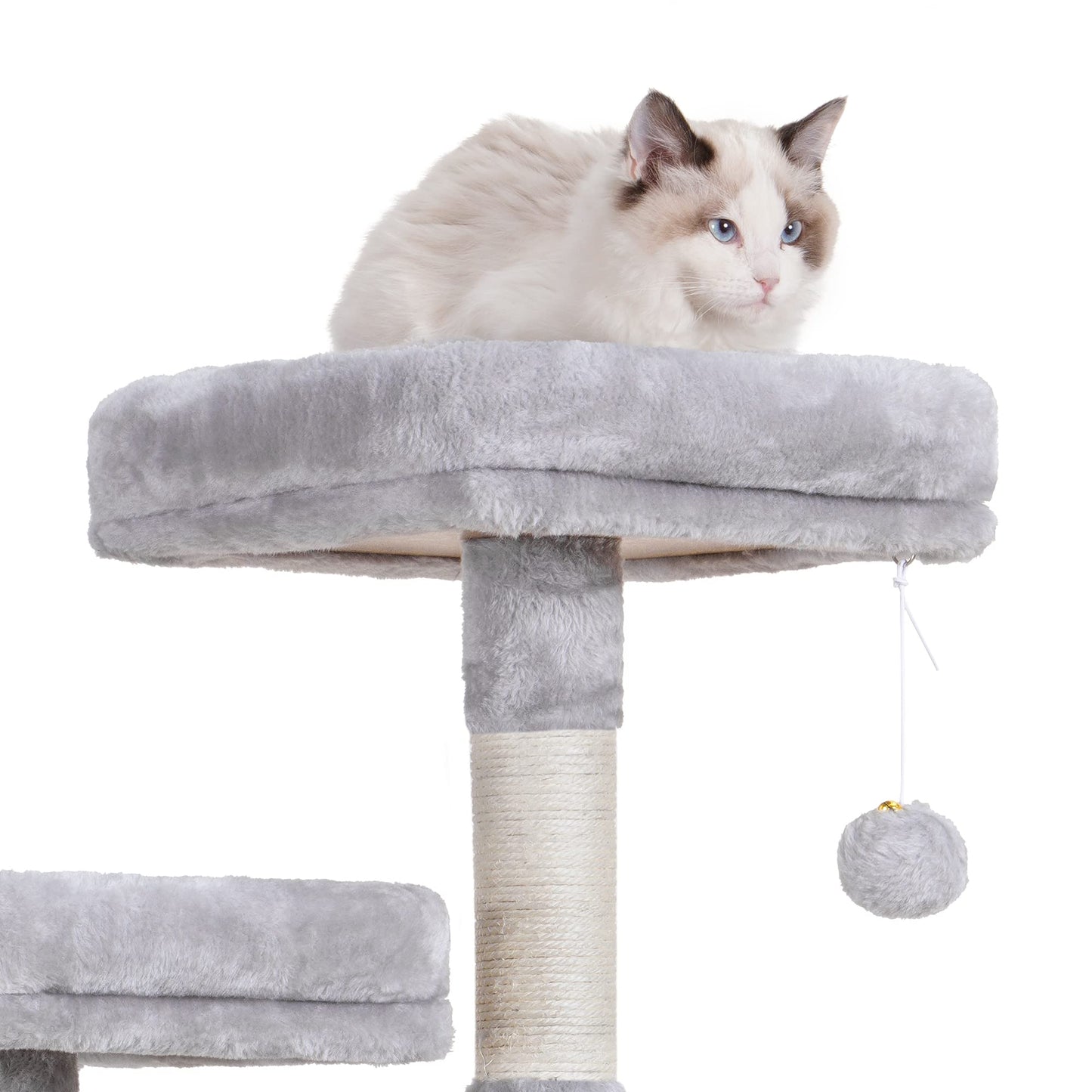 Heybly Cat Tree, Cat Tower for Indoor Cats, Multi-Level Cat Furniture Condo for Cats with Padded Plush Perch, Cozy Basket and Scratching Board, Light Gray HCT014W