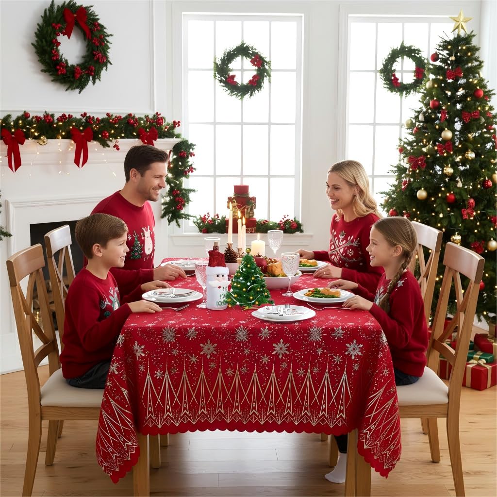 LUSHVIDA Christmas Rectangle Tablecloth – Washable Water Resistance Holiday Microfiber Table Cloth Decorative Table Cover for Banquet Party Kitchen Dining Room, 60 x 84 Inch
