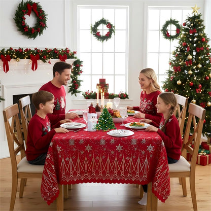 LUSHVIDA Christmas Rectangle Tablecloth – Washable Water Resistance Holiday Microfiber Table Cloth Decorative Table Cover for Banquet Party Kitchen Dining Room, 60 x 84 Inch