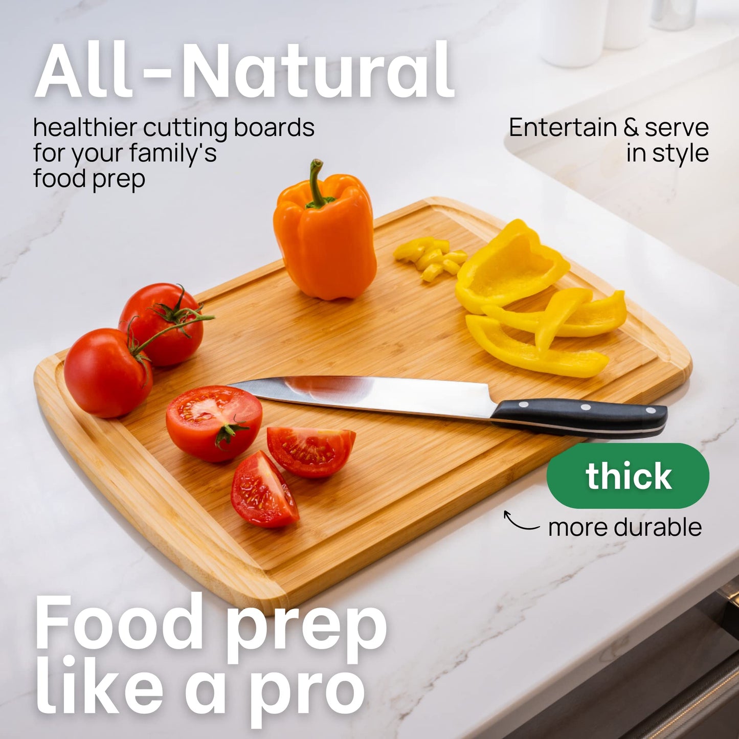 FSC® Certified Organic Extra Large Bamboo Cutting Board – 18 x 12.5 Inch – Reversible Wood Non Toxic Cutting Boards for Kitchen Prep, Meat, Charcuterie & Serving, Lifetime Replacments