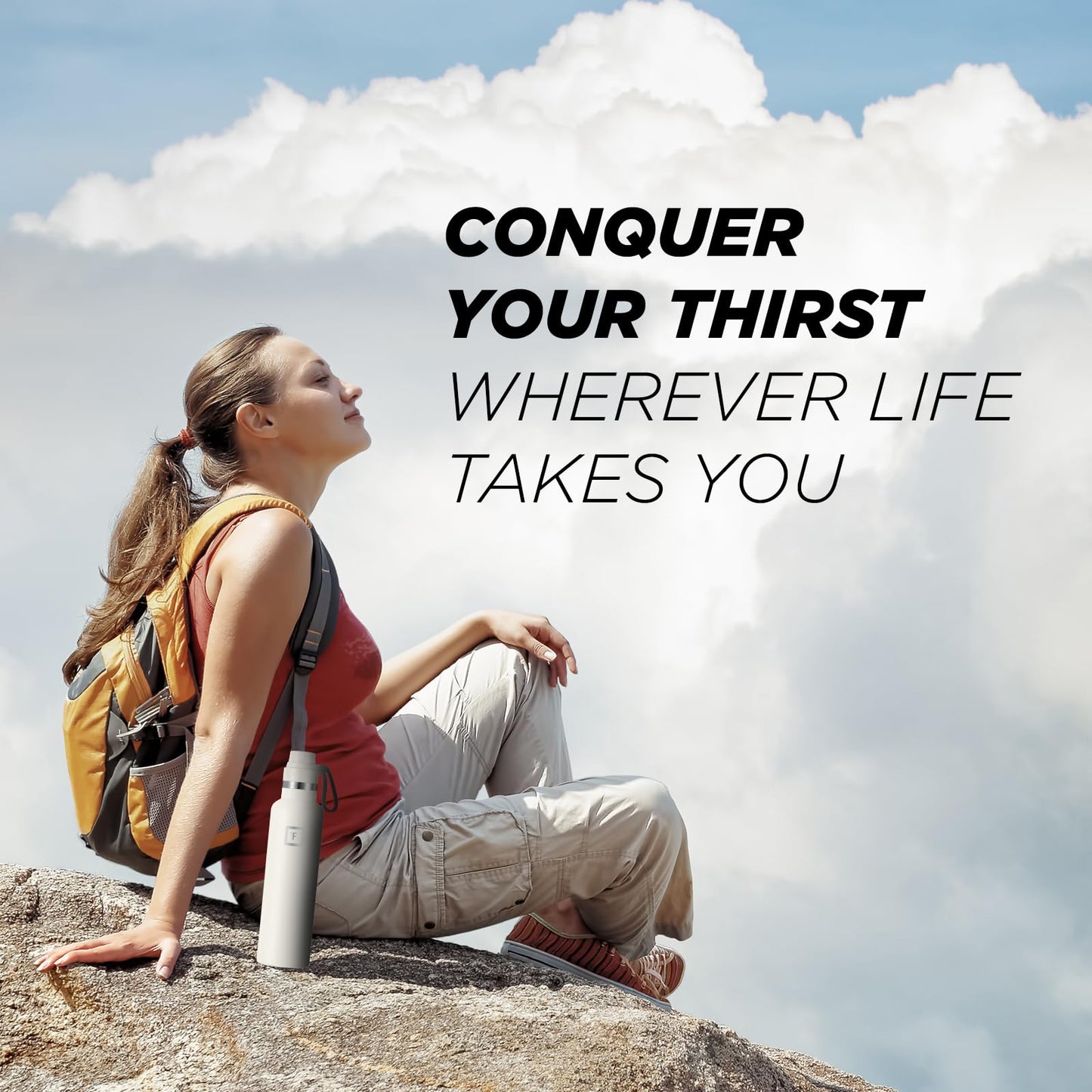 IRON °FLASK Camping & Hiking Hydration Canteens - 3 Lids (Narrow Spout Lid) Leak Proof Vacuum Insulated Stainless Steel - Hot & Cold Double Walled Sports Water Bottle - Cashmere Cream, 24 Oz