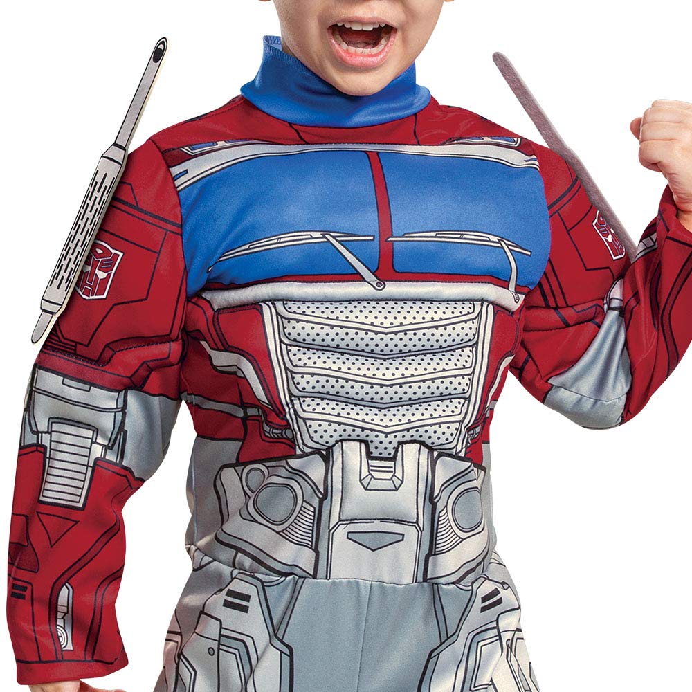 Disguise Optimus Prime Costume, Toddlers Muscle Transformer Costumes for Boys, Padded Character Jumpsuit, Toddler Size Medium (3T-4T) Blue & Red