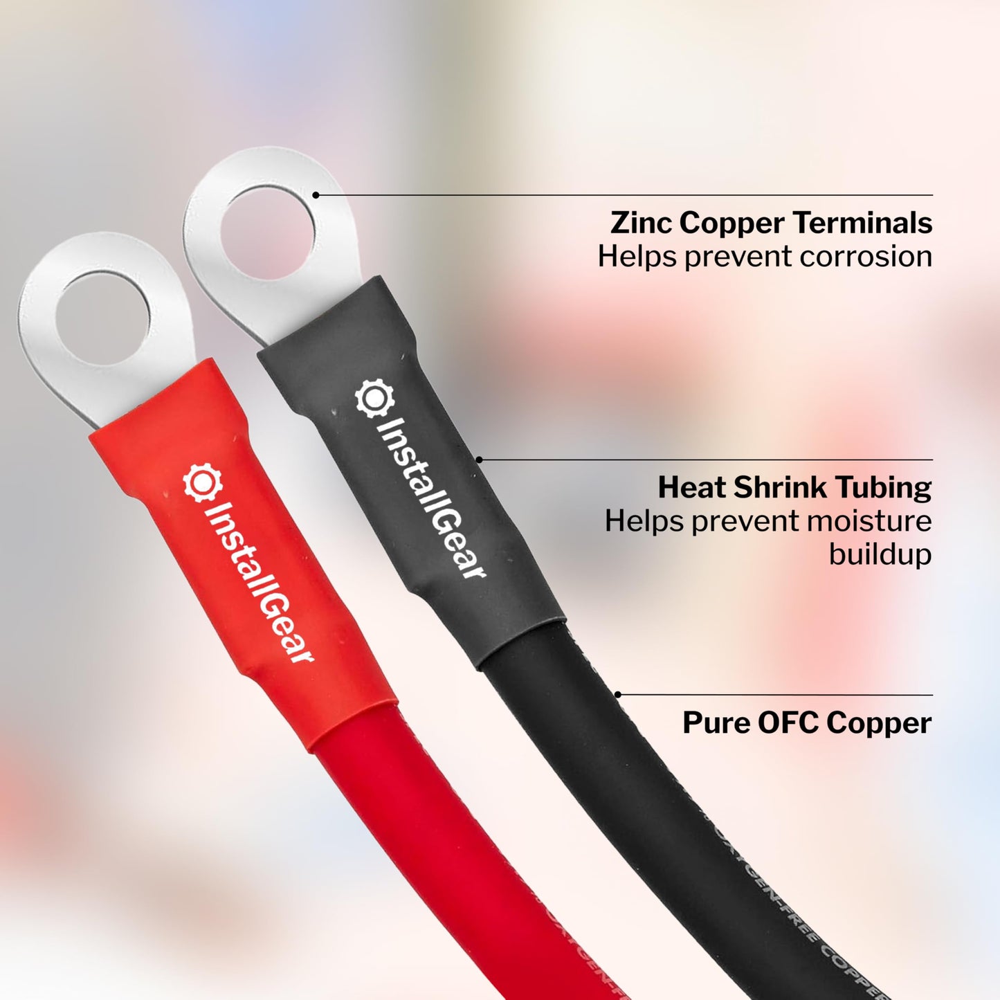 InstallGear AWG 5 Gauge 10ft Battery Power Inverter Cables - 2ct Red/Black Battery Cable for Solar, Auto, RV and Marine, Lawn Mower - 99.9% Deoxigenized Copper, Set - Battery Cable Wire - Battery Wire