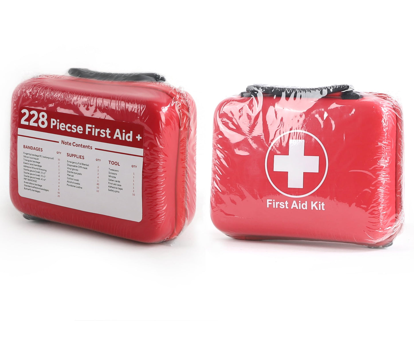 Compact First Aid Kit (228pcs) Designed for Family Emergency Care. Waterproof EVA Case and Bag is Ideal for The Car, Home, Boat, School, Camping, Hiking, Office, Sports. Protect Your Loved Ones. Red