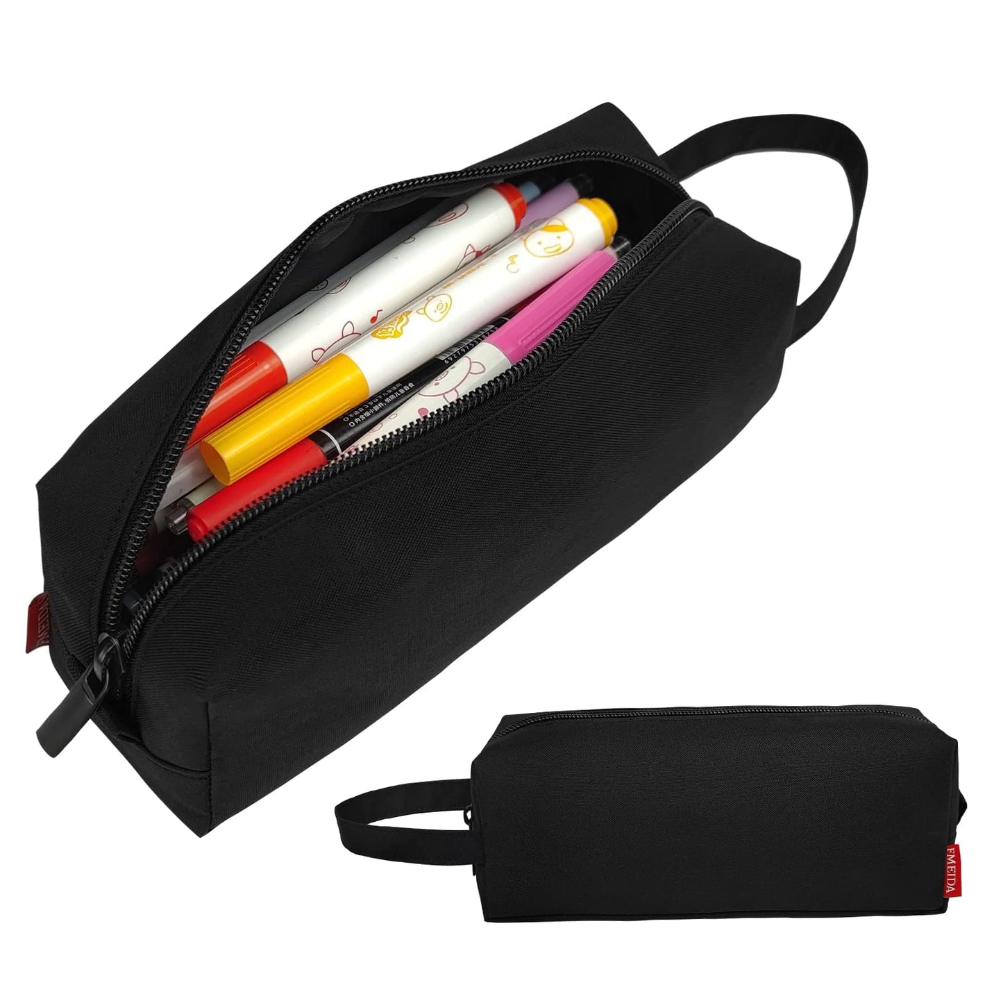 Fmeida Pencil Case Pouch - Water Resistant Pencil Pouch Portable Pencil Bag Simple Office Stationery Pouch with Handle Back to School Supplies - Black