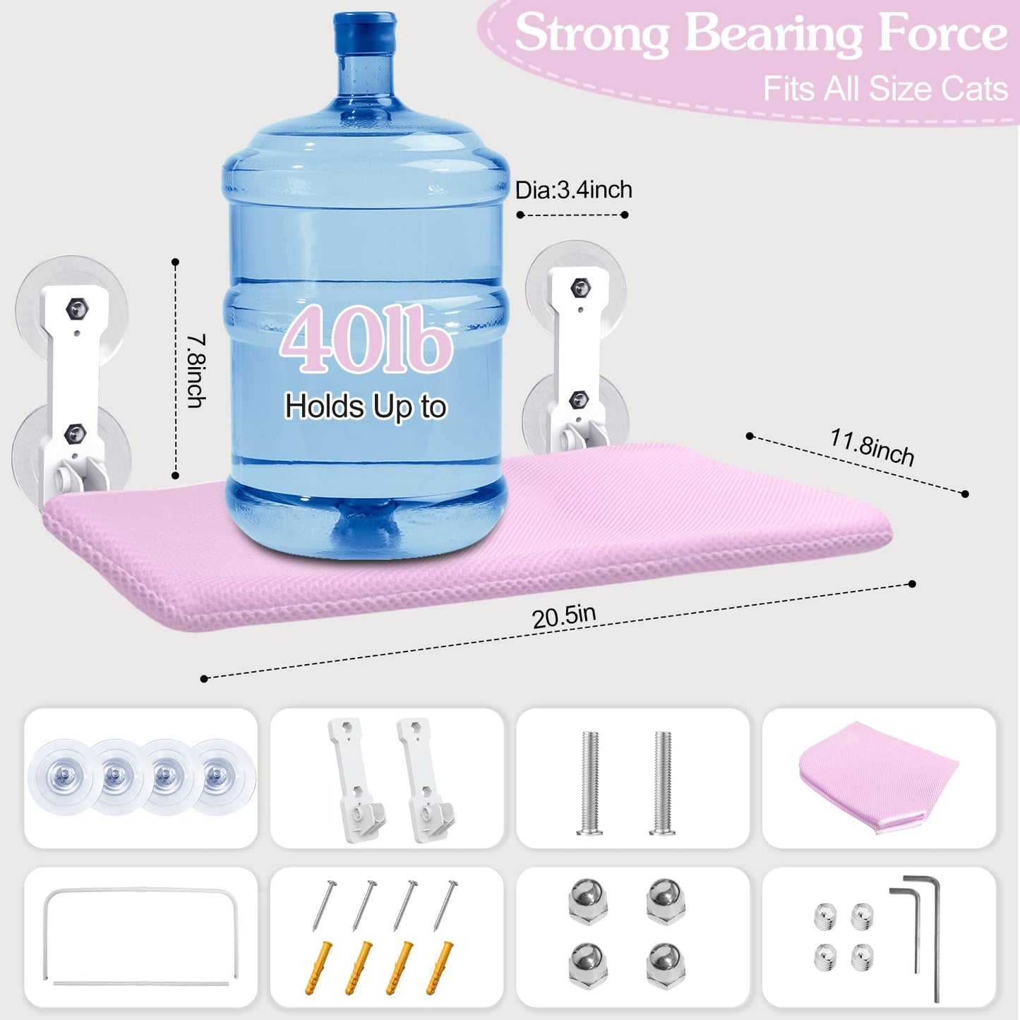 Foldable Cat Window Perch, Cordless Cats Window Hammock Window Bed for Indoor, Large Window Seat Sill Cat Perch, Strong Suction Cup & Sturdy Metal Frame & Breathable Mat