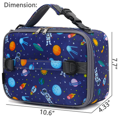 FlowFly Kids Lunch Bag, Durable Insulated School Lunch Box with Shoulder Strap and Bottle Holder, Water-resistant Thermal Small Lunch Cooler Tote for Teen Boys & Girls,Astronaut