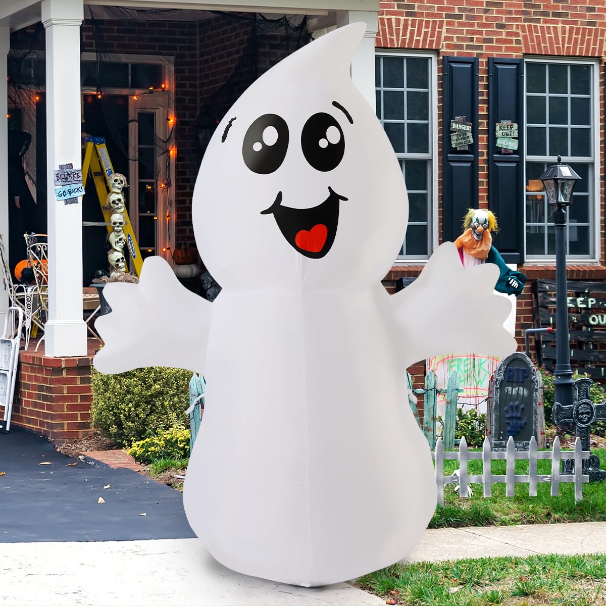 GOOSH 5 FT Halloween Inflatable Ghost Outdoor Decoration with Magic Light, Blow Up Yard Decoration with Built-in LEDs for Garden Lawn Indoor Party Holiday Decor