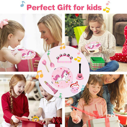 Kids Musical Instruments Sets, 12pcs Wooden Percussion Instruments Toys Tambourine Xylophone for Kids Playing Preschool Education, Early Learning Musical Toys for Boys Girls Gift (Pink)