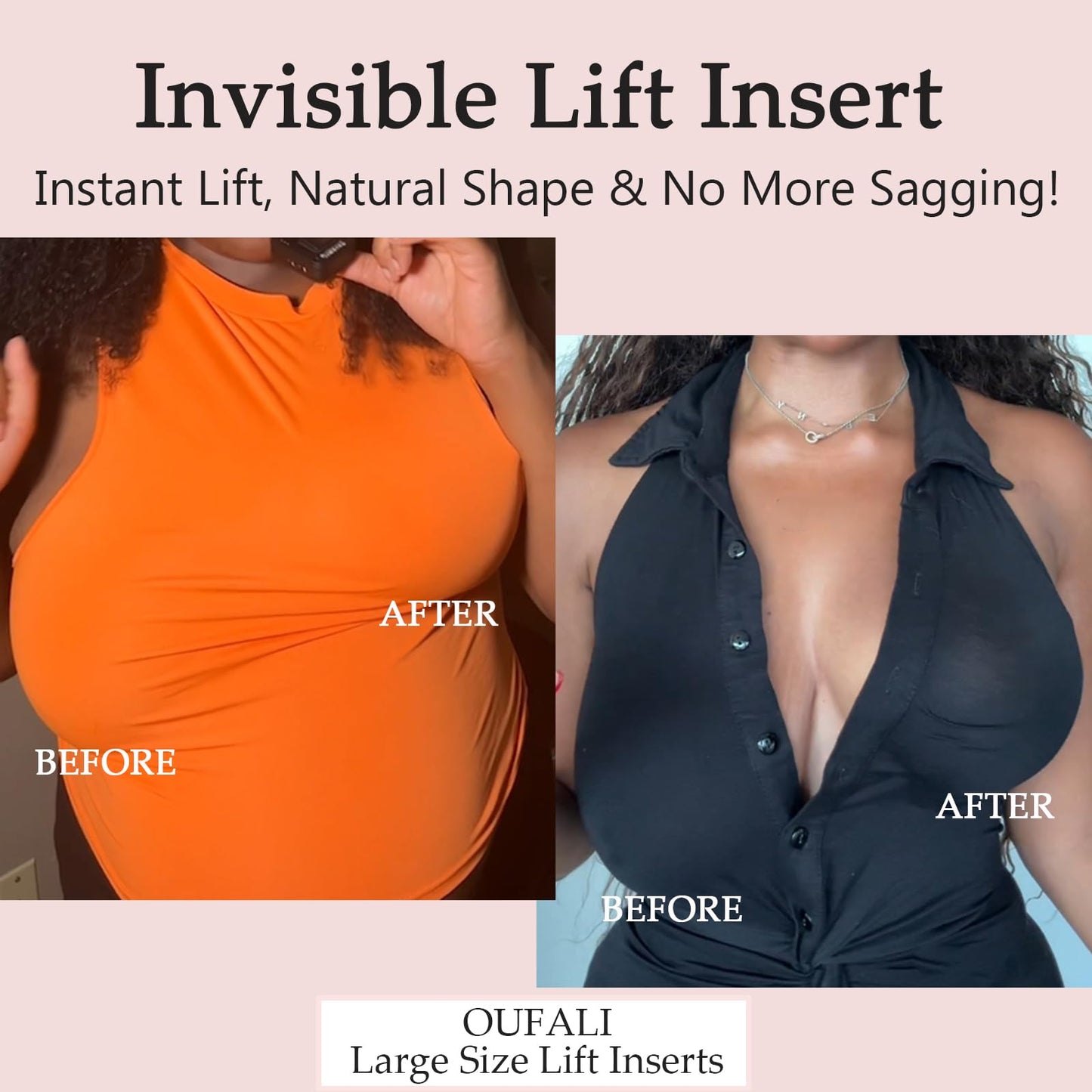 Large Size Lift Inserts Sticky Bra Lightly Padded for Large Bust Adhesive Lifting Bras for D+ Cup Reusable Washable Size L Beige