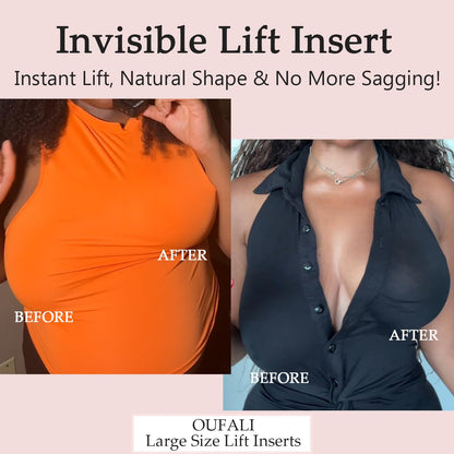 Large Size Lift Inserts Sticky Bra Lightly Padded for Large Bust Adhesive Lifting Bras for D+ Cup Reusable Washable Size L Beige