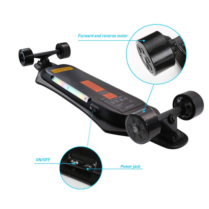 Electric Skateboard Electric Longboard with Remote Control Electric Skateboard,900W Hub-Motor,26 MPH Top Speed，21.8 Miles Range,4 Speed Adjustment，Max Load 330 Lbs,6 Months Warranty