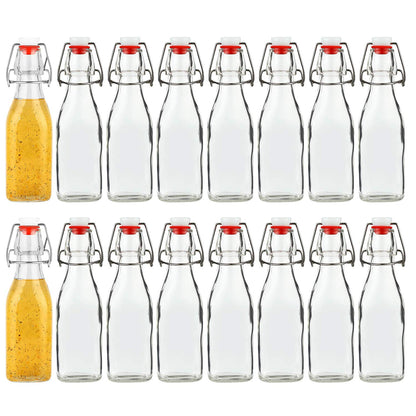Encheng 8oz Glass Bottles With With Air Tight Lids,Beer Bottles For Home Brewing 250ml,Kombucha Bottles For Beverages,Kefir,Food Storage,Leak Proof,Dishware Safe 16 Pack