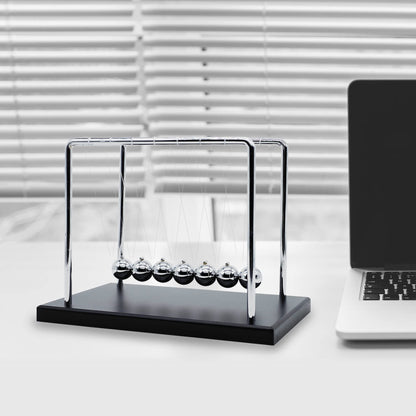 Large Newtons Cradle Pendulum with 7 Balls, 9inch Newtons Cradle Balance Balls, Science Physics Desk Toys, Office Home Desk Decoration, Calm Down Fidgets (Black Wooden Base)