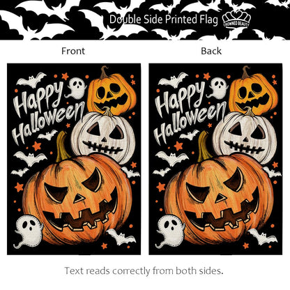 CROWNED BEAUTY Halloween Garden Flag 12x18 Inch Double Sided Jack O Lantern Decoration for Outside CF1884-12