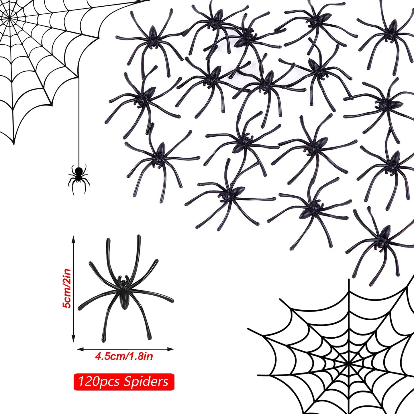 JIALWEN 120 Pieces Halloween Realistic Plastic Spiders Black Small Spider Toys Fake Spiders Prank Props for Halloween Home and Party Decorations
