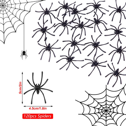 JIALWEN 120 Pieces Halloween Realistic Plastic Spiders Black Small Spider Toys Fake Spiders Prank Props for Halloween Home and Party Decorations