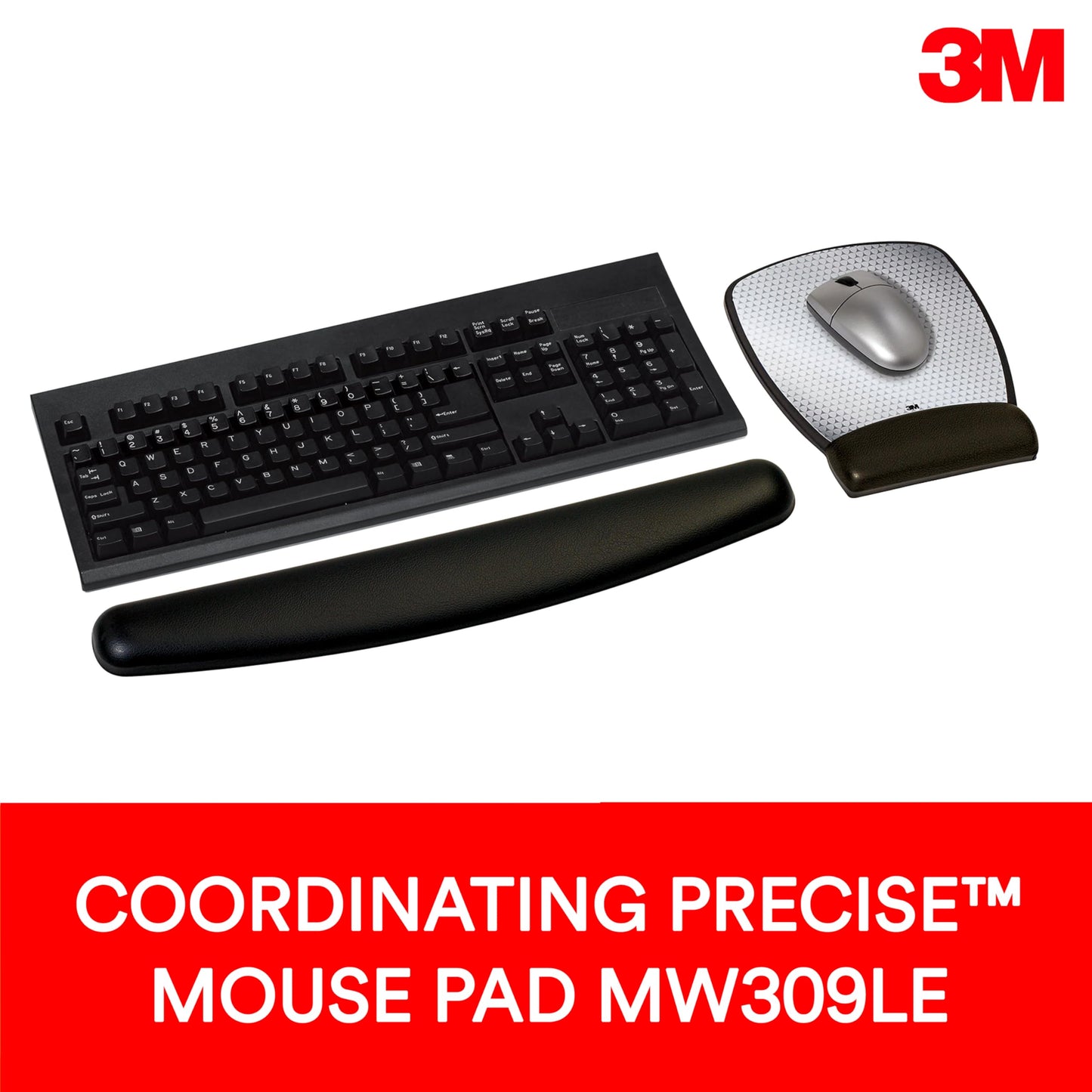 3M Gel Wrist Rest, Black Leatherette, 18 Inch Length, Antimicrobial Product Protection (WR309LE)