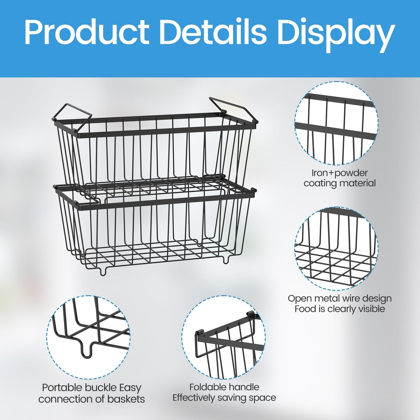 4 Pack Freezer Organizer Bins, Stackable Deep Freezer Organizer Bins, Chest Freezer Baskets for Sorting Frozen Meats and Food, Freezer Storage Basket with Foldable Handles