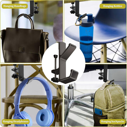 JAKO Headphone Stand Hanger Holder, Under Desk Aluminum Alloy Headset Stand with Fit for Gaming PC Accessories,Under Desk Clamp Hook Mount Suitable for Office, Computer Desk (Black)