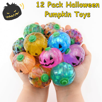 Eavotoy 12 Pack Halloween Pumpkins Stress Balls Fidget Toys Squishy Squeeze Ball Toys for Halloween Party Favors Halloween Treat Bags Gifts